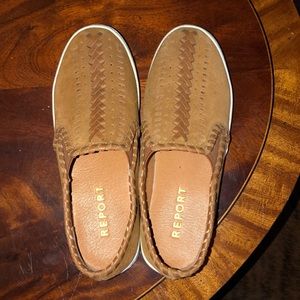 Report brown letter slip ons